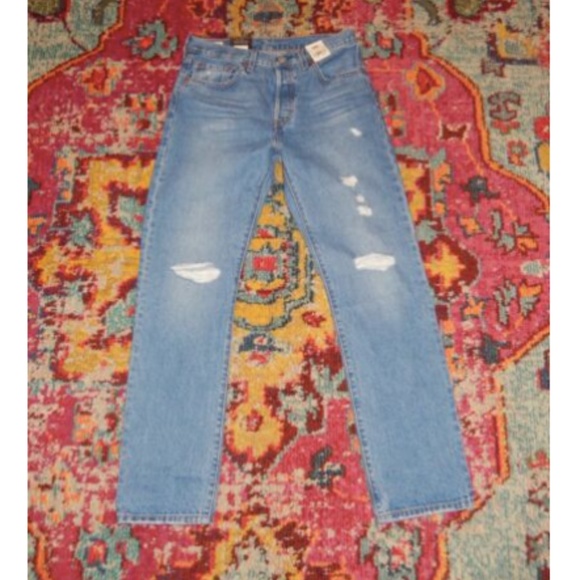 Levi's 501 Athens Crown With Destruction Ripped Straight Leg Jeans - Picture 7 of 10